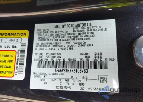 2024 Ford Mustang Ecoboost Fastback из США, поврежденный, VIN 1FA6P8THXR5108783